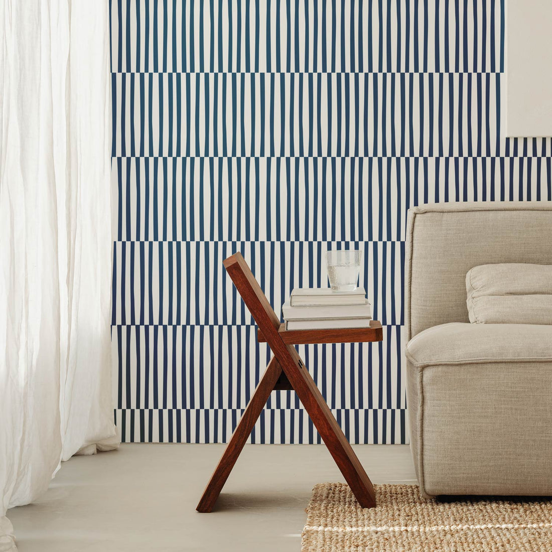 Navy Blue & White Striped Wallpaper