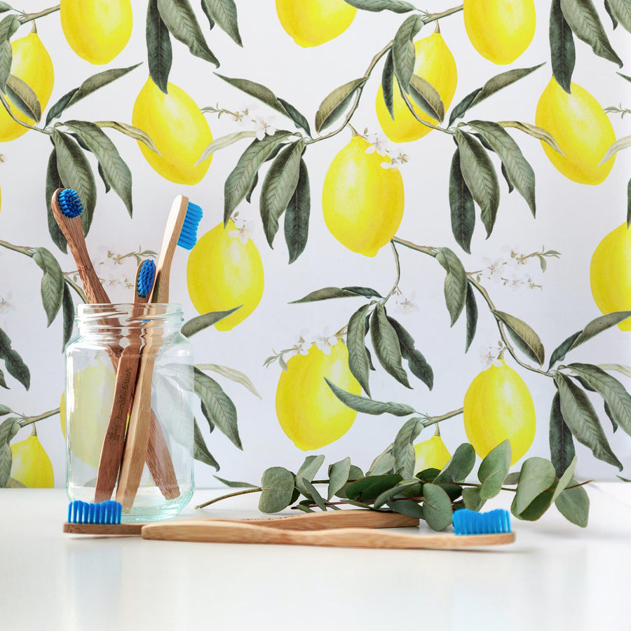 Neon yellow lemon pattern removable wallpaper