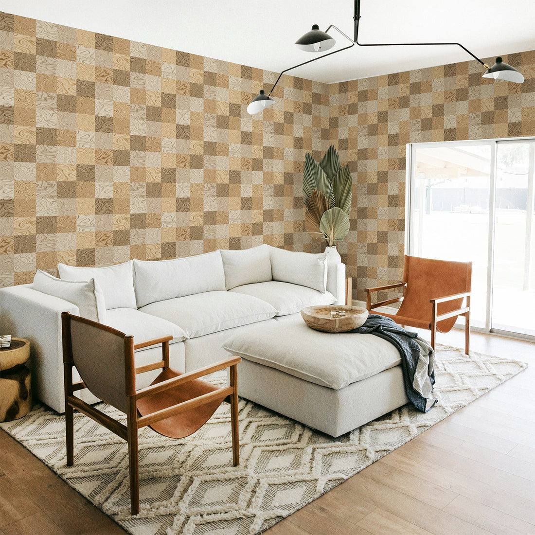 Light Wood Mosaic Print Wallpaper