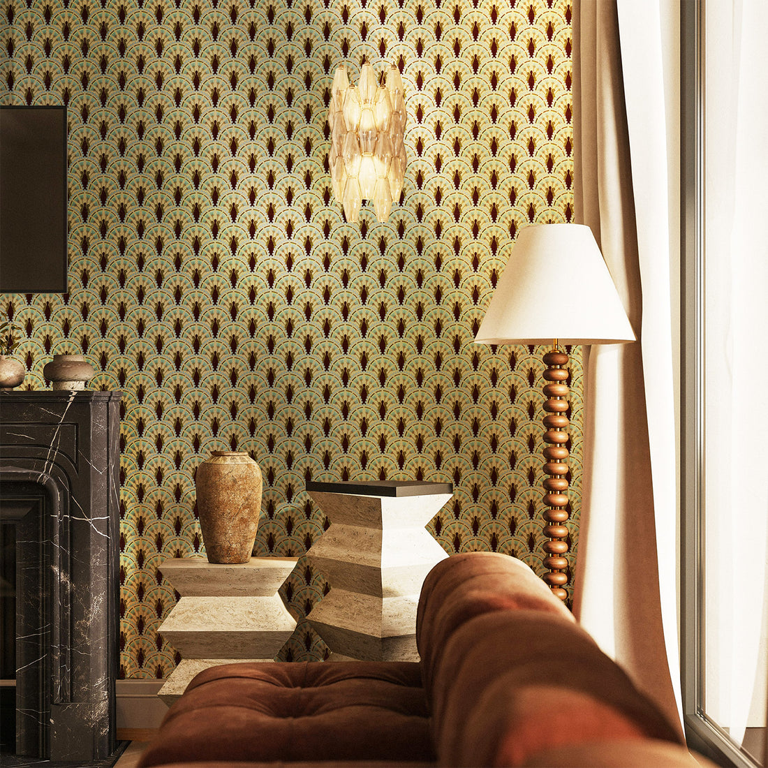 Metallic Art Deco Floral Wallpaper