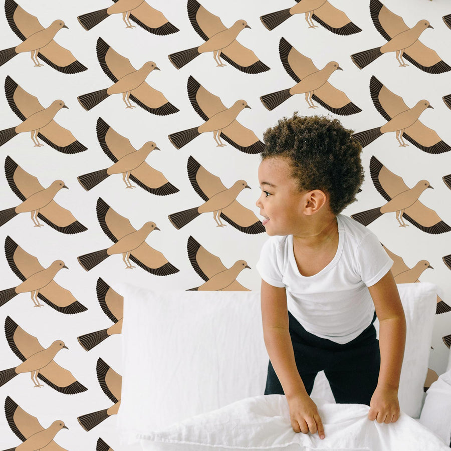 Mid-century modern style minimal pigeon bird wallpaper for kids room
