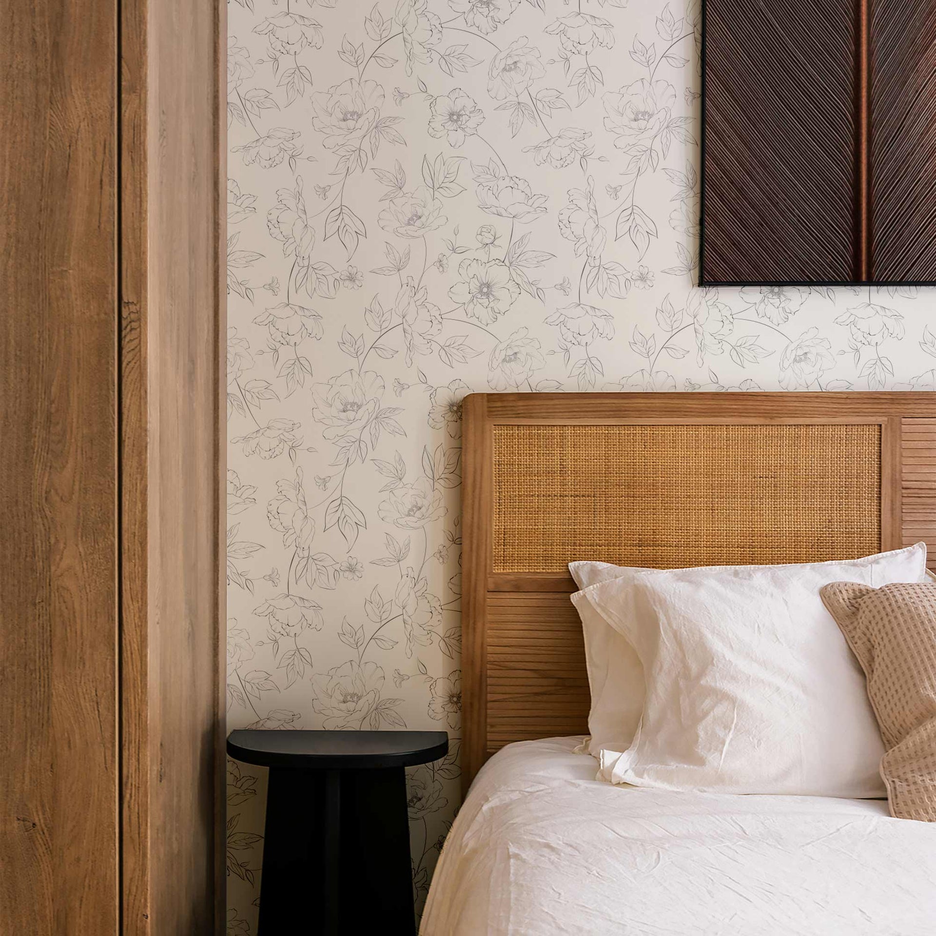 feminine bohemian floral wallpaper in bedroom