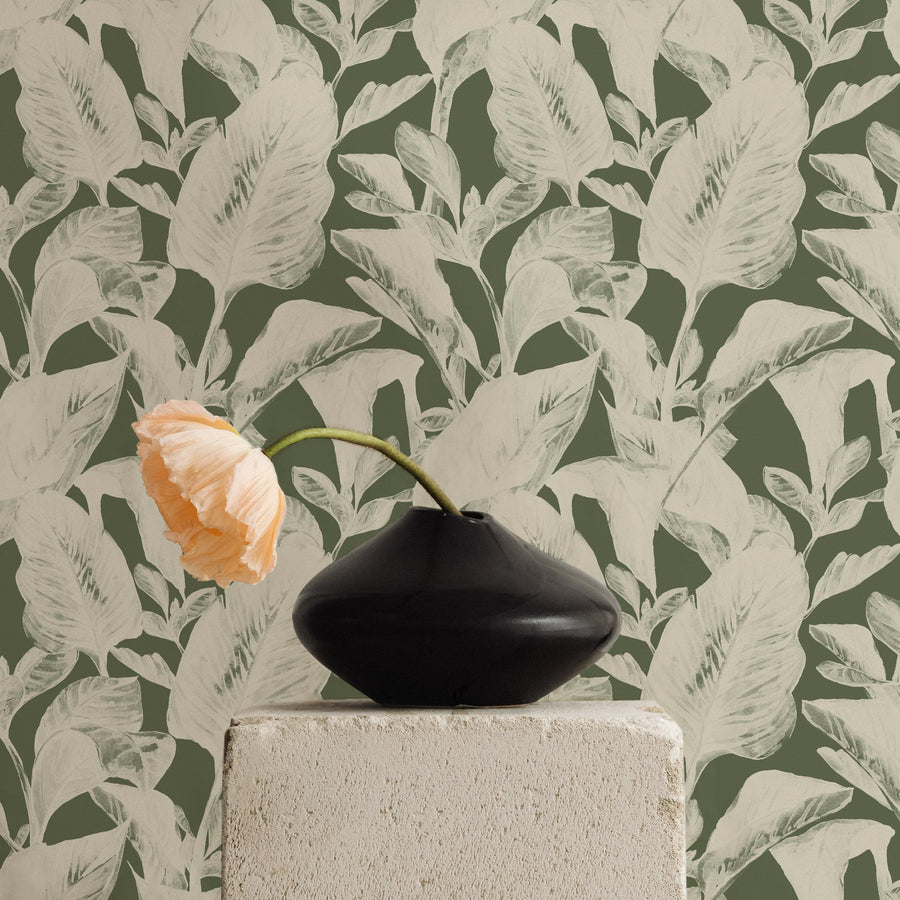 modern green leaf pattern wallpaper 