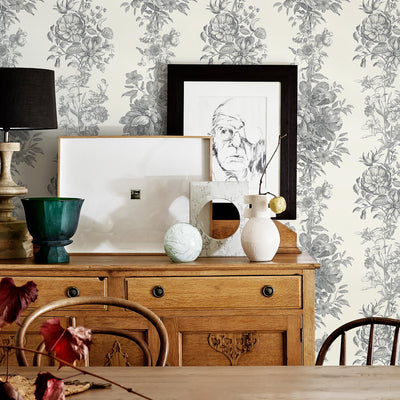 Grey toile pattern wallpaper