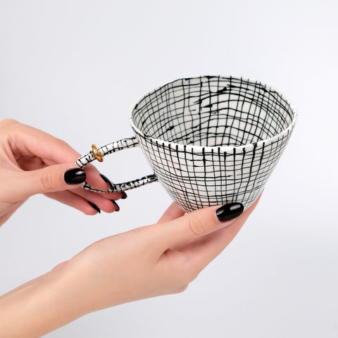 Handmade Porcelain Cup (Tiny Checkers)