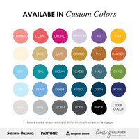 Livette's Wallpaper bright color palette chart with 30 bold, modern shades from pink and coral through to black