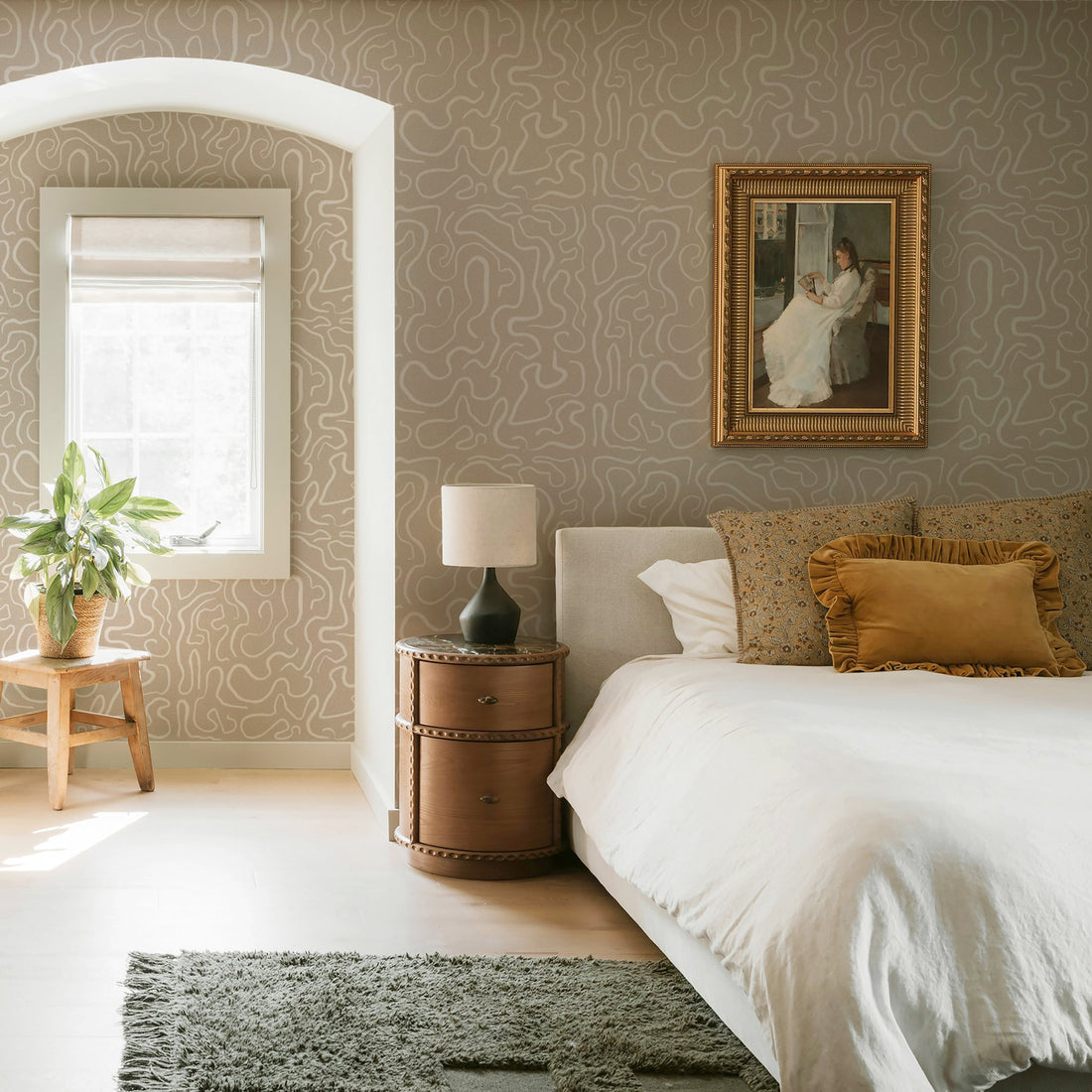Hazelnut Funky Lines Silk Wallpaper