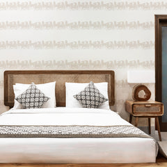 Neutral tan wallpaper with horizontal rows of galloping horse silhouettes
