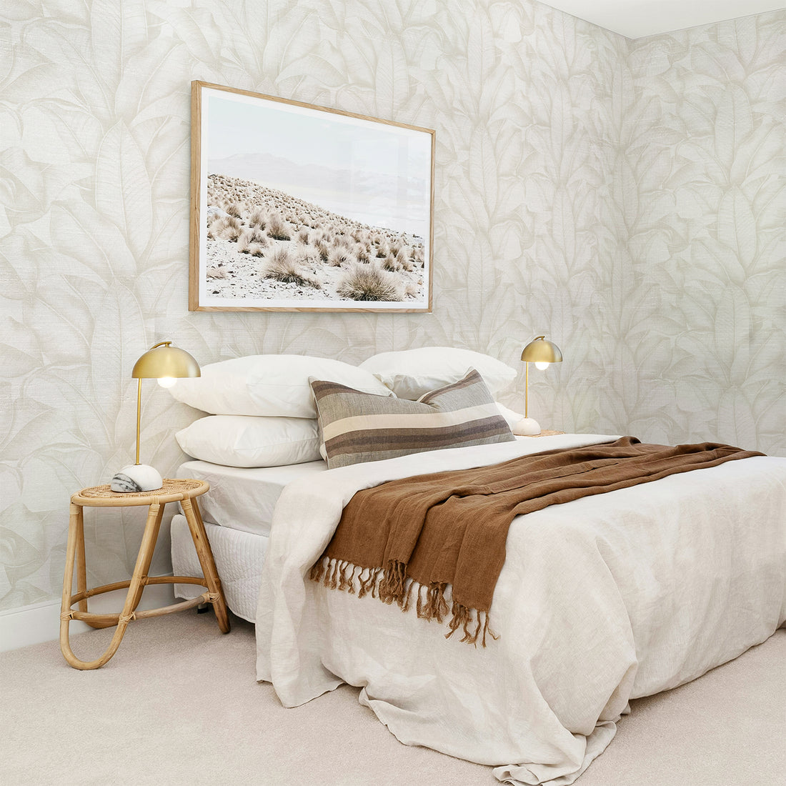 Neutral Banana Leaf Silk Wallpaper