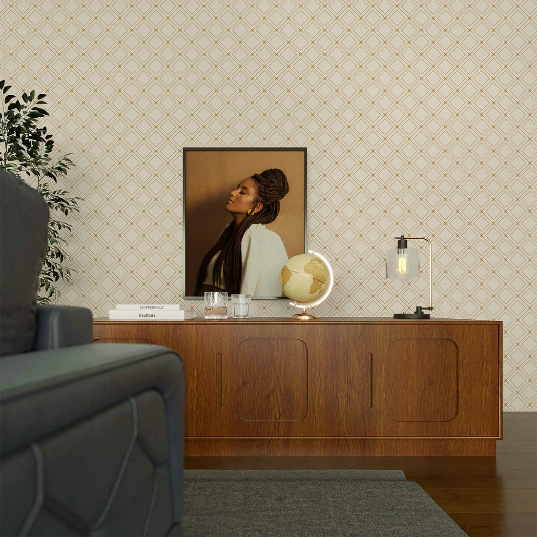 Neutral Geometric Tile Pattern Wallpaper