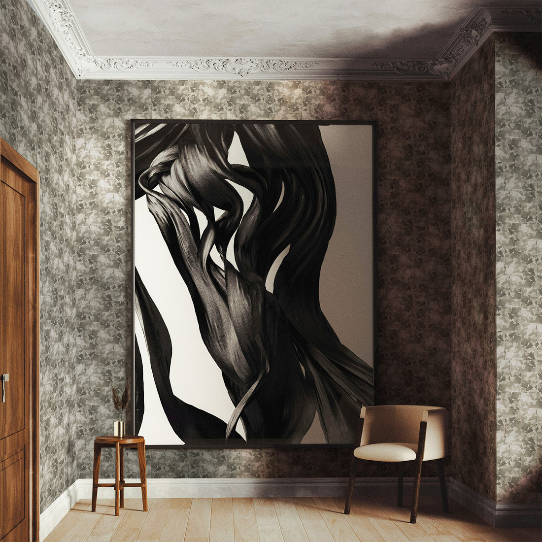 Neutral Natural Stone Texture Wallpaper in Silver Metallic