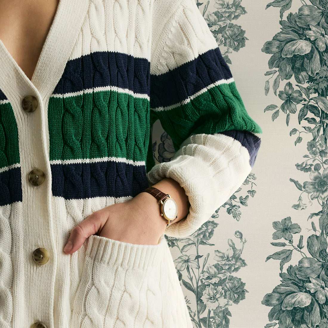 Pine Green Toile Silk Wallpaper