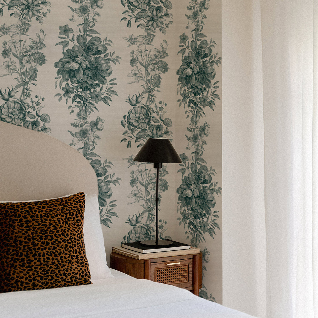 Pine Green Toile Silk Wallpaper