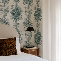Pine Green Toile Silk Wallpaper