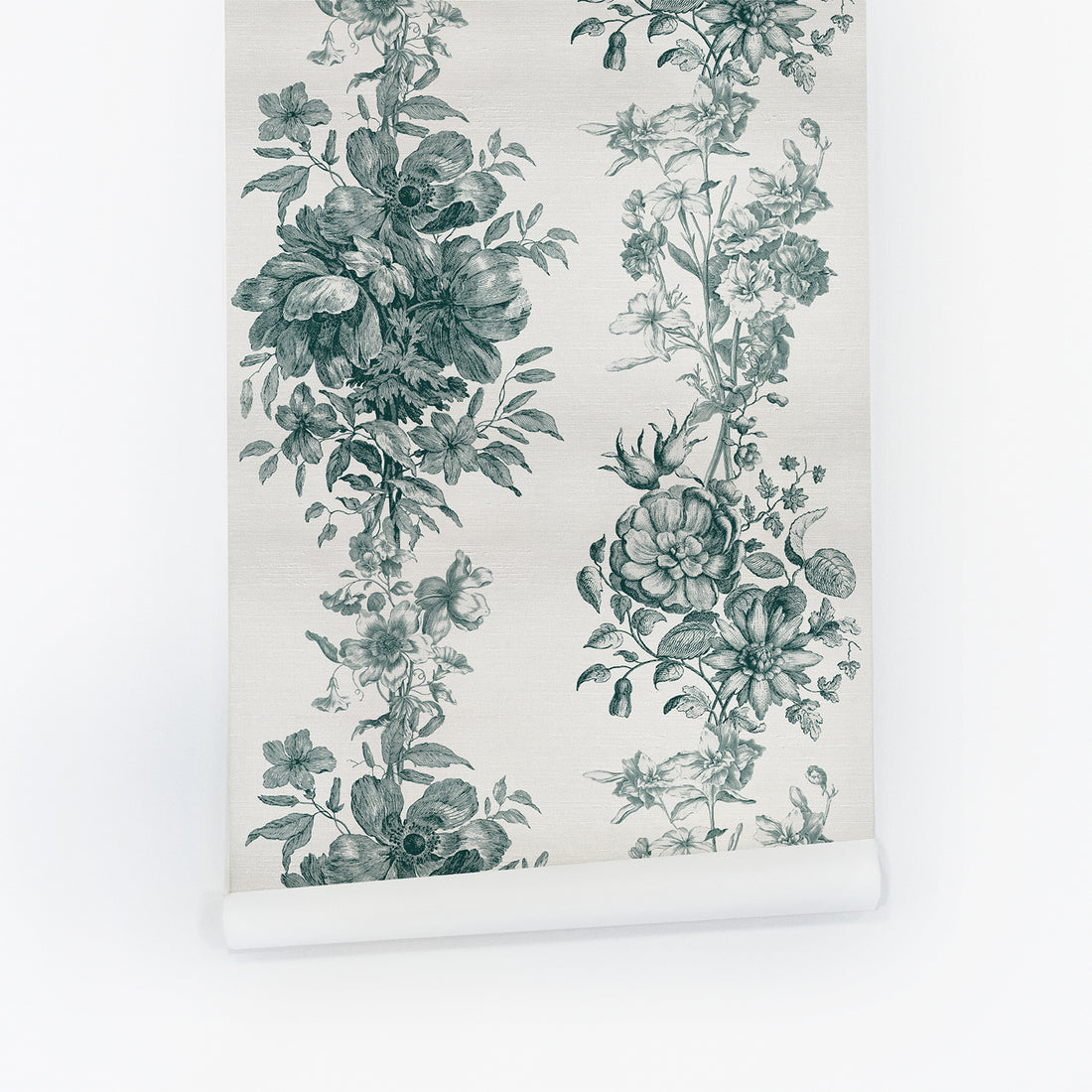 Pine Green Toile Silk Wallpaper