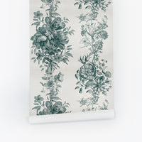 Pine Green Toile Silk Wallpaper
