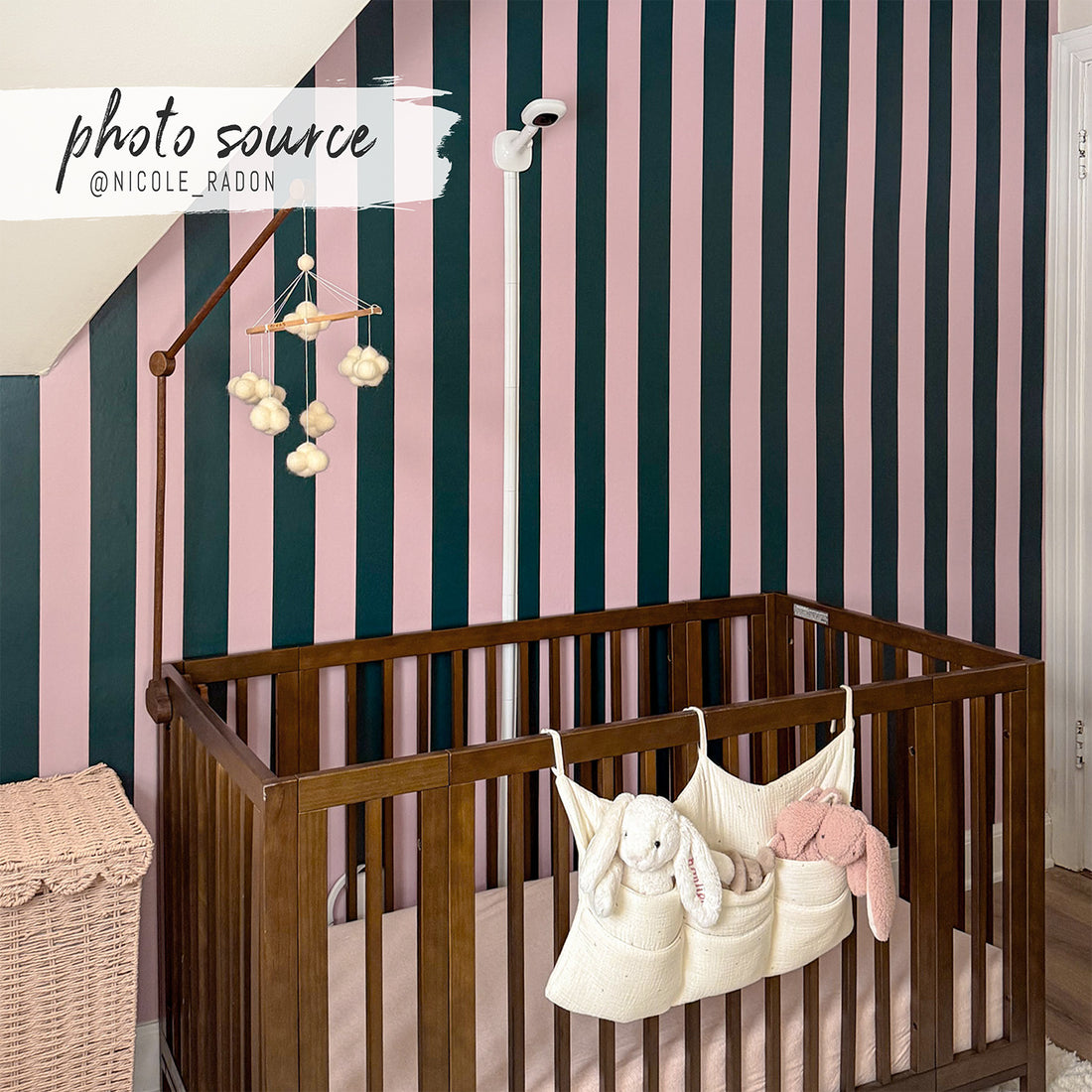 Pink And Green Oversized Stripes Kids Wallpaper