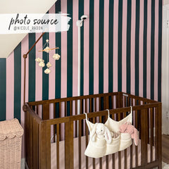 Pink and dark green oversized vertical stripe wallpaper for kids rooms