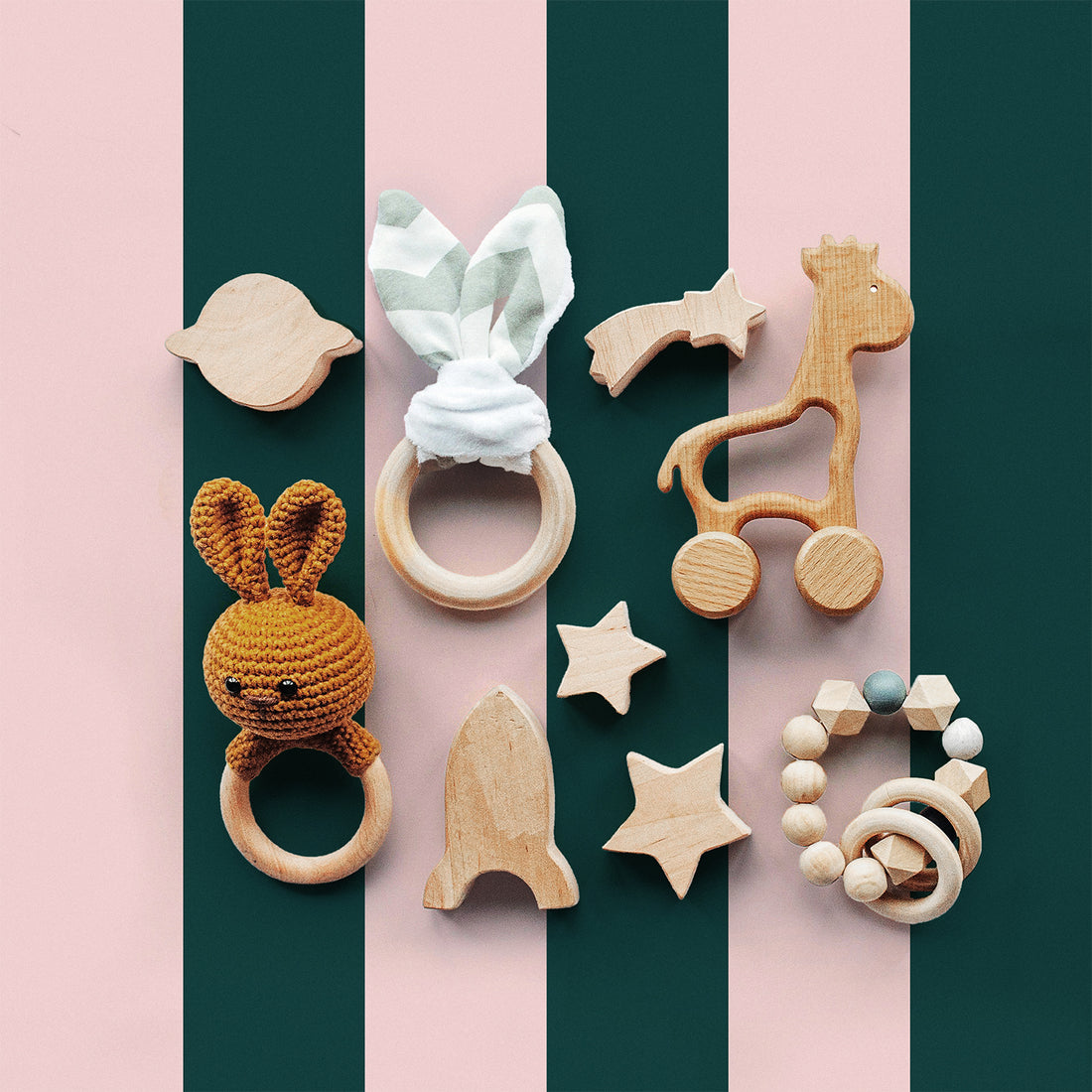 Pink And Green Oversized Stripes Kids Wallpaper