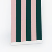 Pink And Green Oversized Stripes Kids Wallpaper