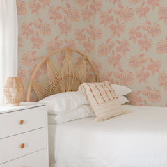 Pink hibiscus floral wallpaper with tropical Hawaii-inspired print