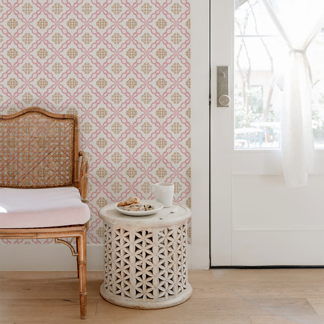 Pink Lisbon Tiles Design Wallpaper