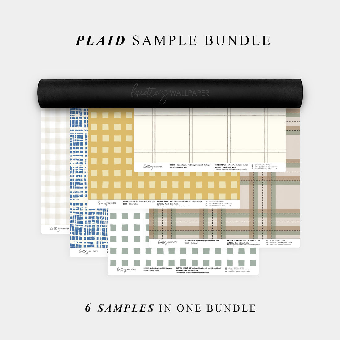 Wallpaper Sample Bundle - 6 Plaid Wallpaper Design Samples