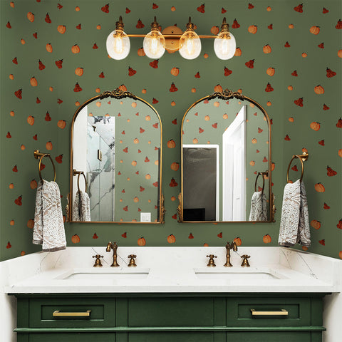Pumpkin Pattern Wallpaper In Olive