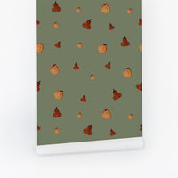 Pumpkin Pattern Wallpaper In Olive