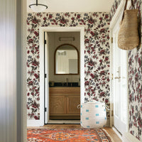 Red Vintage Floral Design Silk Wallpaper