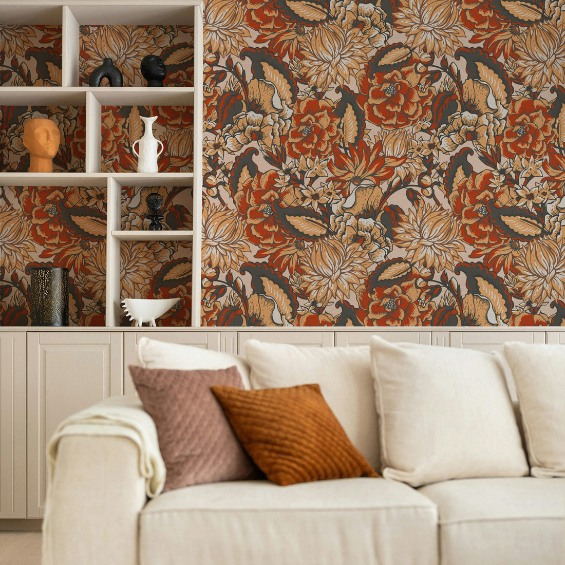 Retro Pastel Florals Silk Wallpaper