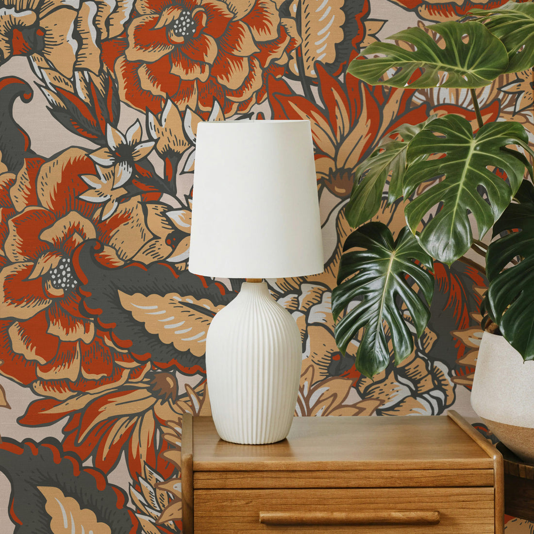 Retro Pastel Florals Silk Wallpaper
