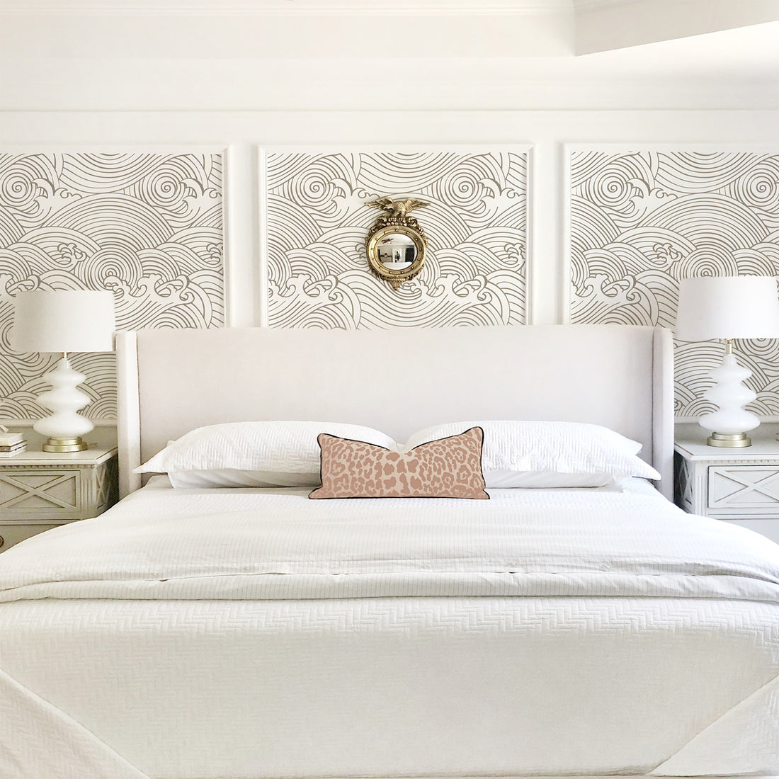 Taupe Color Japanese Wave Pattern Wallpaper