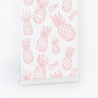 pastel pink peel and stick wallpaper for kids bedroom with tropical pineapple pattern