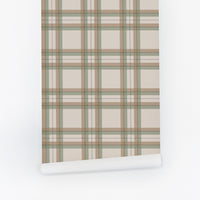 Tartan Inspired Wallpaper in Brown and Green