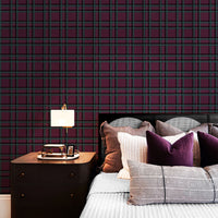 Tartan Inspired Grasscloth Wallpaper In Jewel