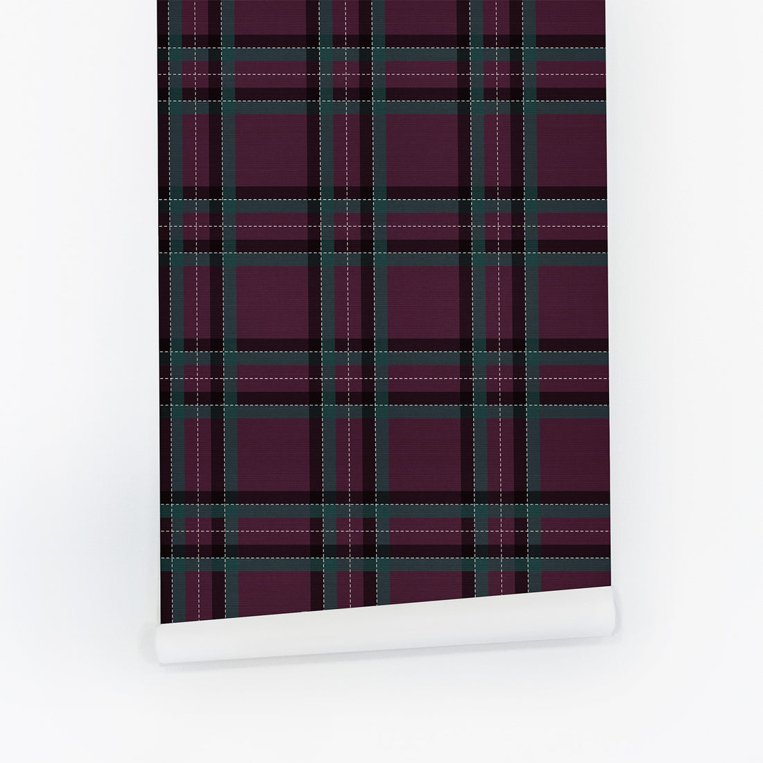 Tartan Inspired Grasscloth Wallpaper In Jewel