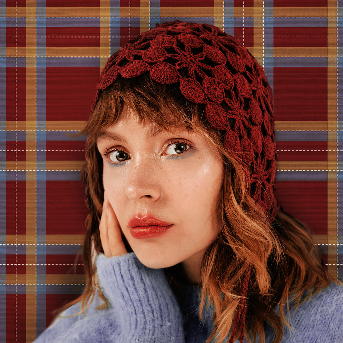 Tartan Inspired Grasscloth Wallpaper in Red