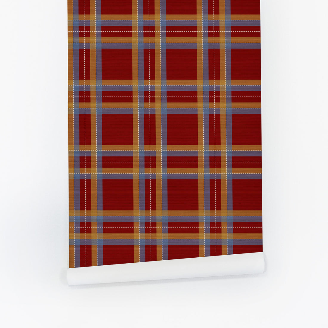 Tartan Inspired Grasscloth Wallpaper in Red