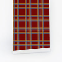 Tartan Inspired Grasscloth Wallpaper in Red