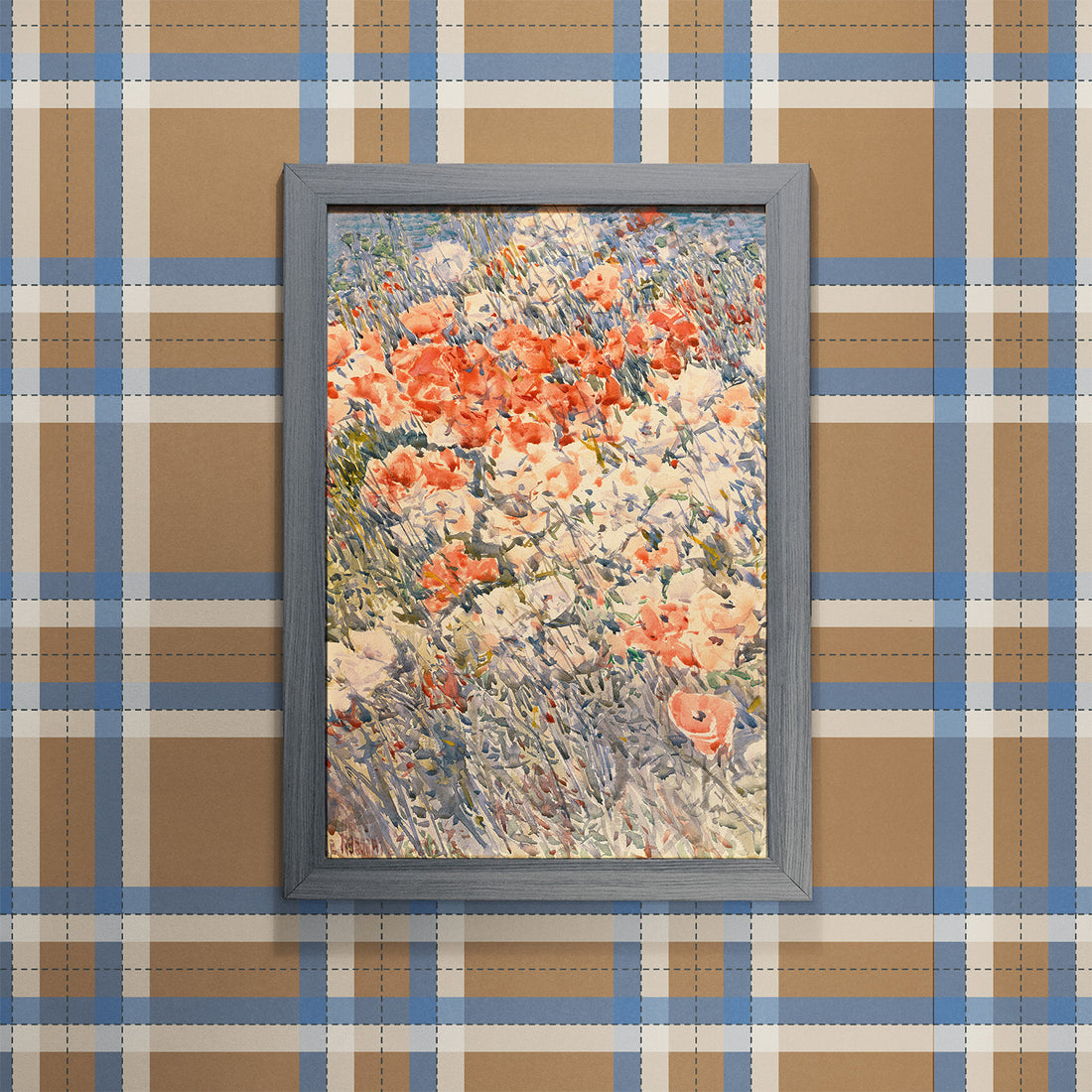 Tartan Inspired Wallpaper in Brown and Blue