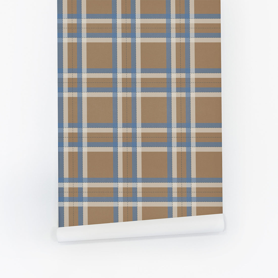 Tartan Inspired Wallpaper in Brown and Blue