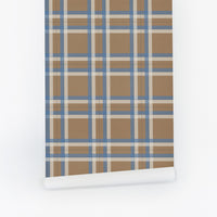 Tartan Inspired Wallpaper in Brown and Blue