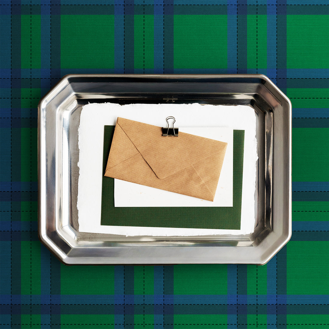 Tartan Inspired Grasscloth Wallpaper in Kelly Green