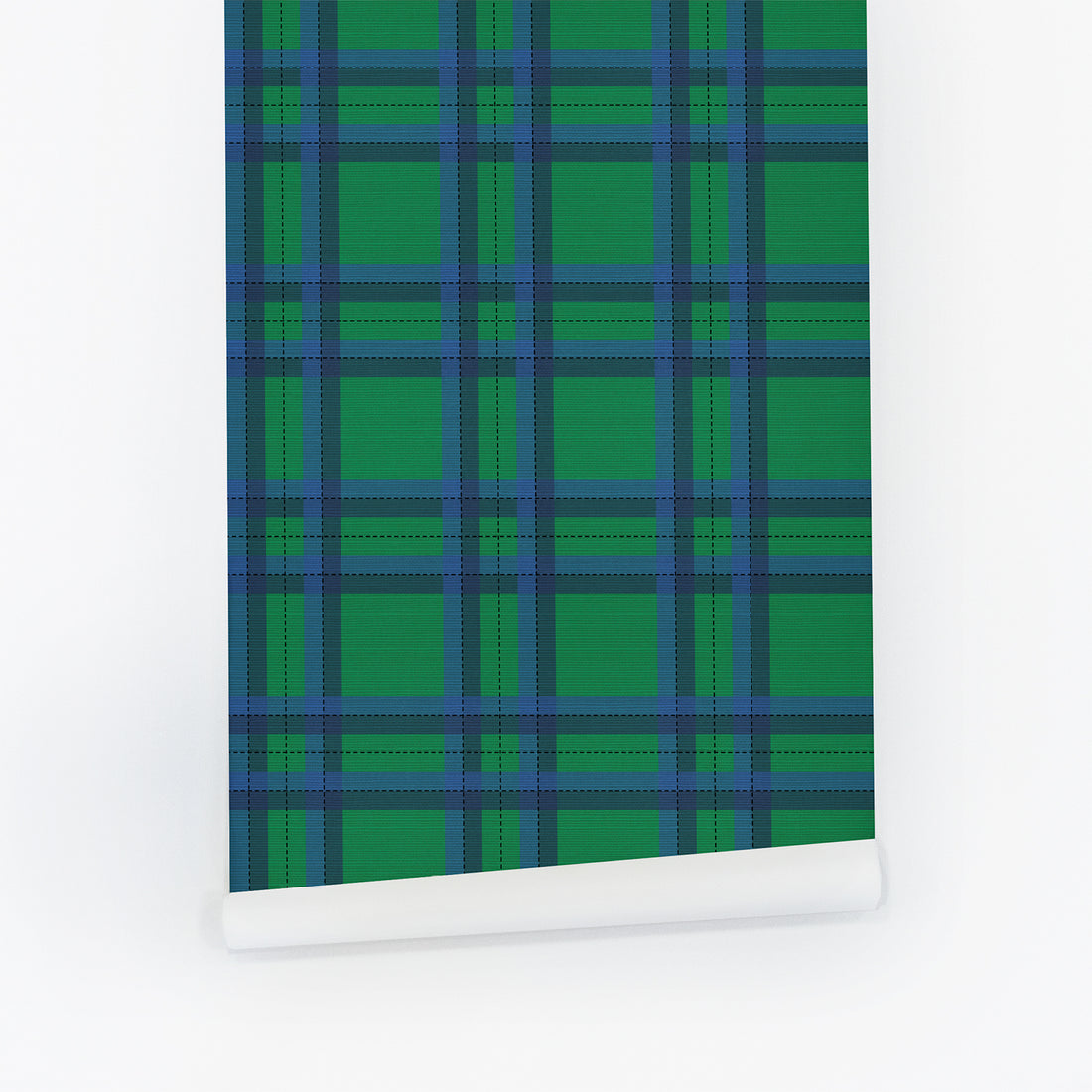 Tartan Inspired Grasscloth Wallpaper in Kelly Green