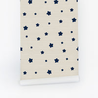 Tiny Blue Flowers Grasscloth Wallpaper