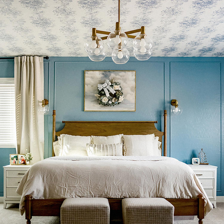 Blue Victorian Toile Pattern Ceiling Wallpaper