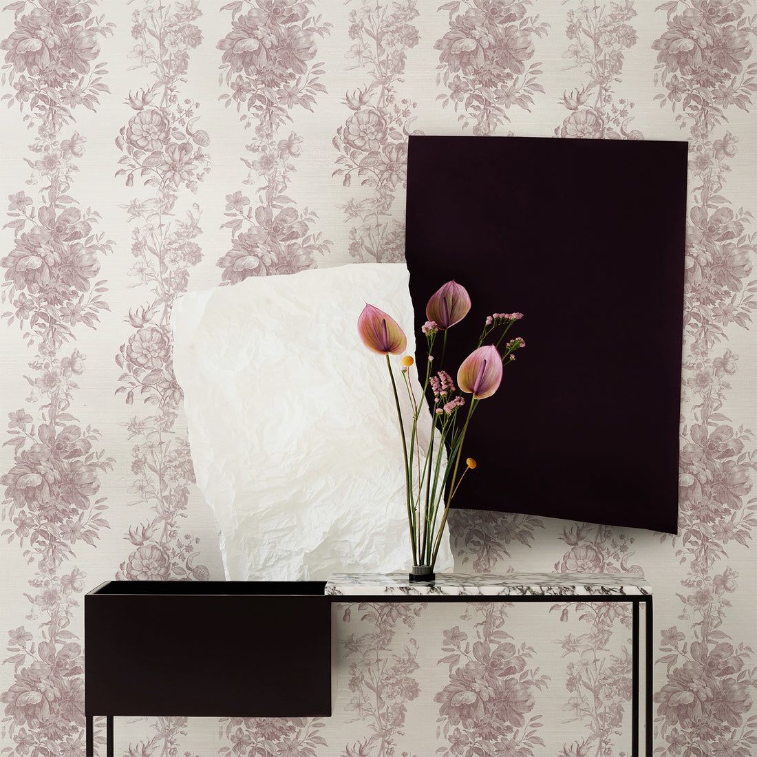 Toile Pattern Silk Wallpaper