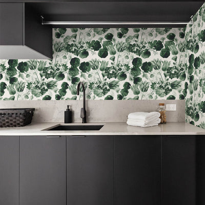 Classic Green Vintage Flowers Wallpaper
