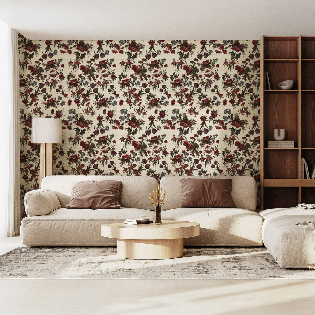 Vintage Floral Grasscloth Wallpaper